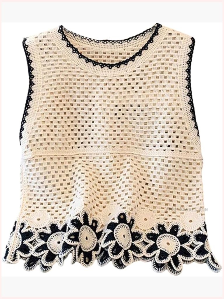 Crochet Vest Sleeveless Knit Tank Boho Sweater